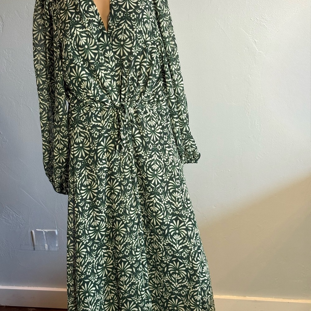Zara Green and White Printed Midi Dress ZW Collection Size XL